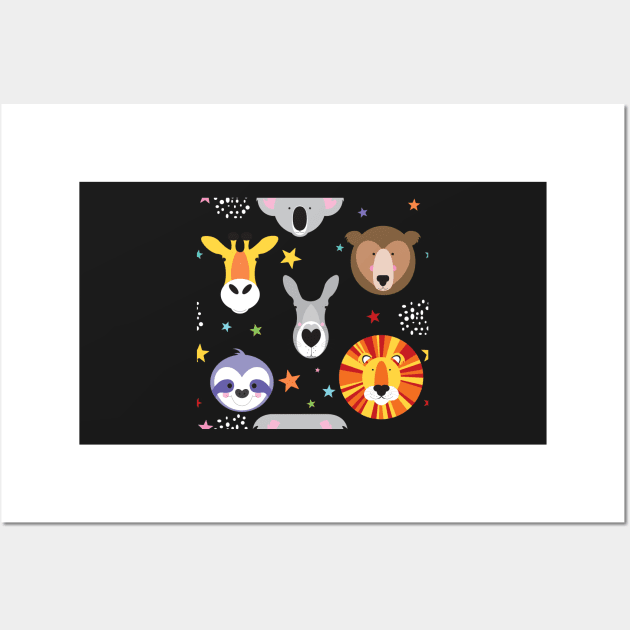 Furry friends cute animal pattern Wall Art by creativemonsoon